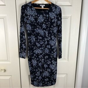Motherhood Maternity Floral Dress Size Medium Black Blue Flower Print